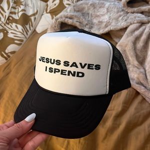 Jesus saves I spend trendy slogan trucker hat NWOT